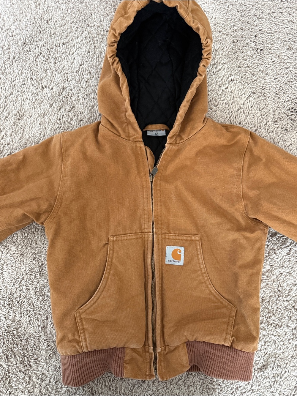 Carhartt Kids' Brown Hooded Zip Jacket with Black Quilted Lining